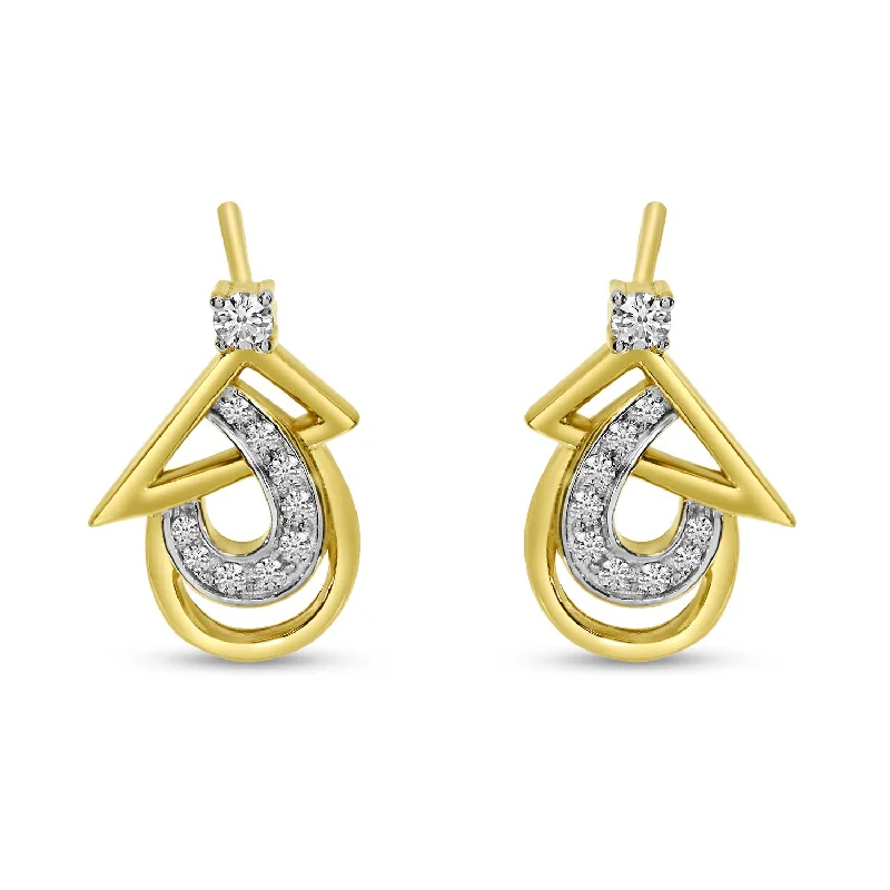 Ladies enamel earrings-14K Two Tone Gold 0.11ctw Diamond Geometric Drop Earrings