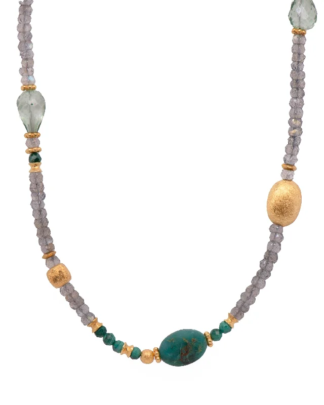 Ladies gold-plated necklaces-Labradorite, Prasiolite, Malachite, and Chrysocolla Necklace 24K Fair Trade Gold Vermeil