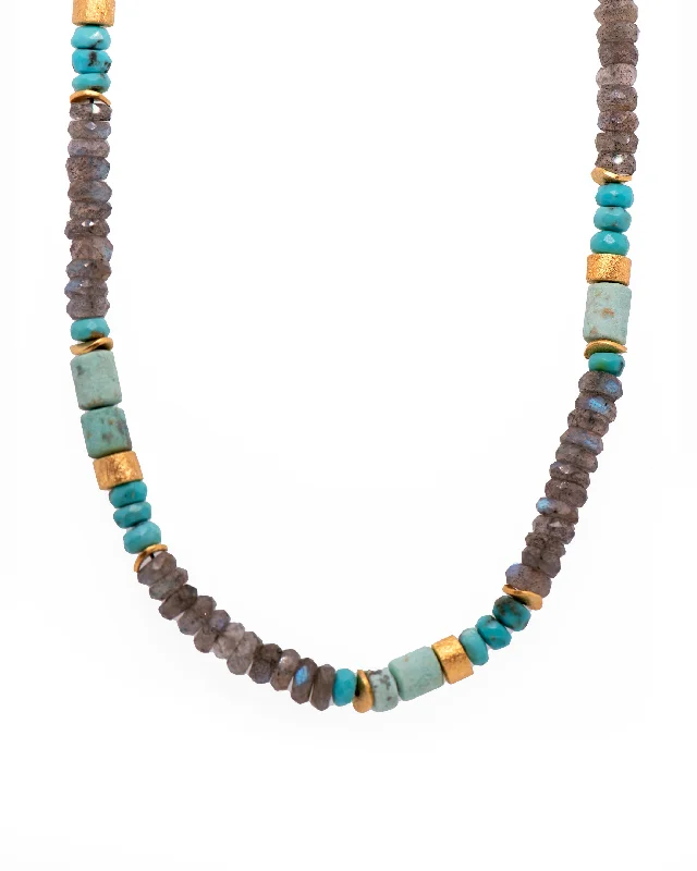 Ladies statement silver necklaces-Turquoise, Labradorite and Chrysoprase Necklace 5mm 24K Fair Trade Gold Vermeil