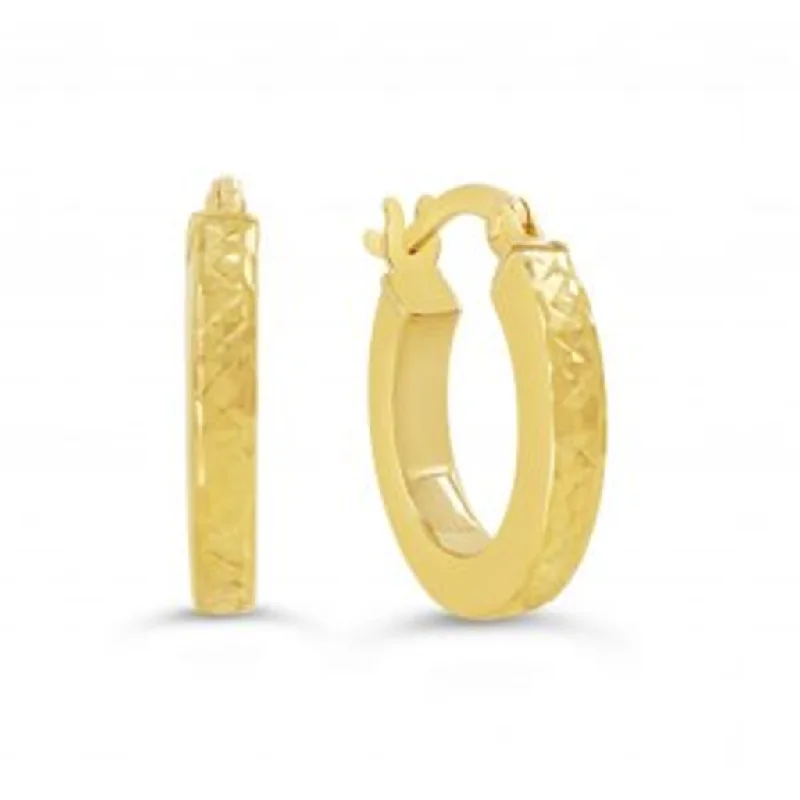 Ladies small stud earrings-10K Yellow Gold Polished & Diamond Cut Hoop Earrings