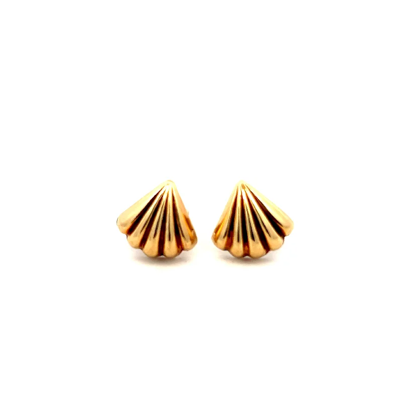 Ladies birthstone stud earrings-Estate 14K Yellow Gold Fan Stud Earrings