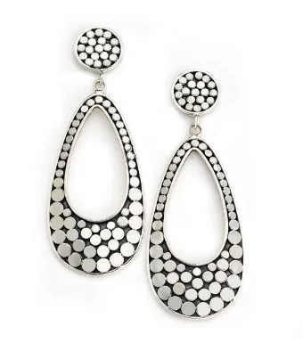 Ladies boho earrings-Sterling Silver Dot Design Drop Earrings by Samuel B.