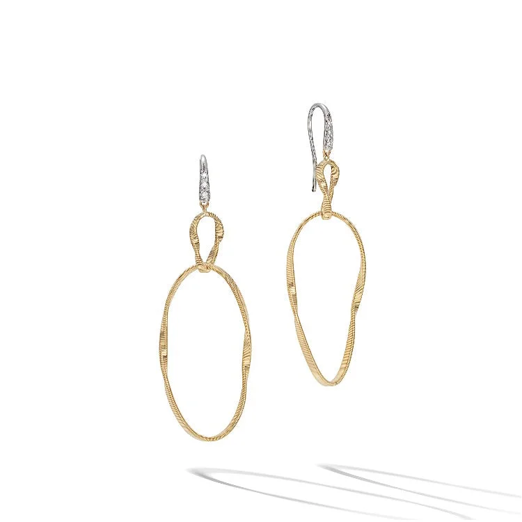 Ladies sterling silver hoop earrings-Marrakech Onde Collection 18K Yellow Gold and Diamond Double Drop Hook Earring