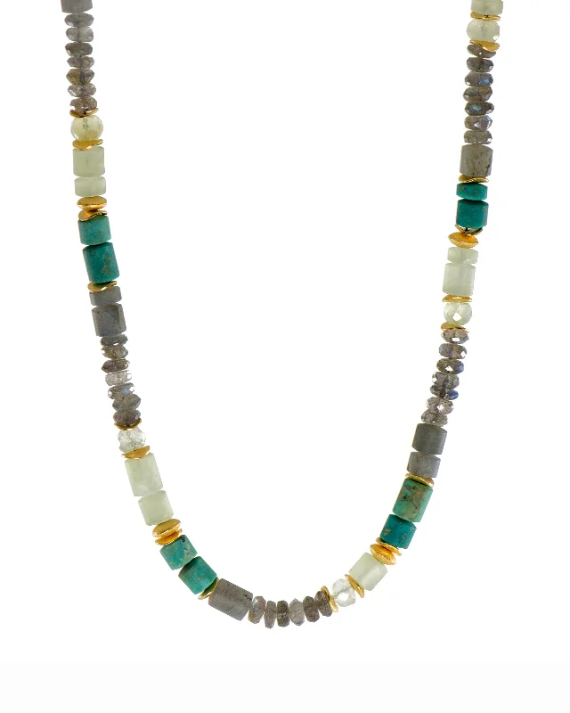 Ladies layered necklaces-Labradorite, Chrysocolla & Prehnite Necklace 24K Fair Trade Gold Vermeil