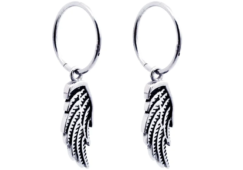 Ladies vintage-inspired earrings-Mens Stainless Steel Wings Earrings