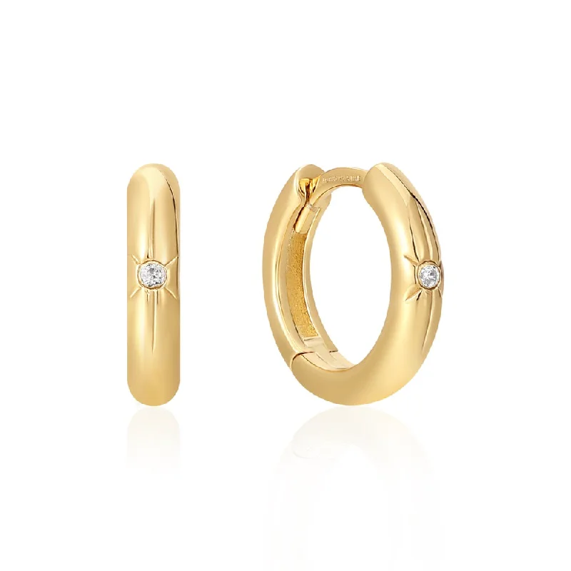 Ladies wedding earrings-Gold Plated Star Huggie Hoop Earrings by Ania Haie