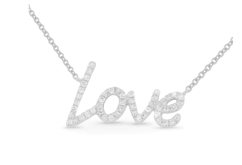 Ladies gold pendant necklaces-Madison L 14kt white gold and diamond love necklace