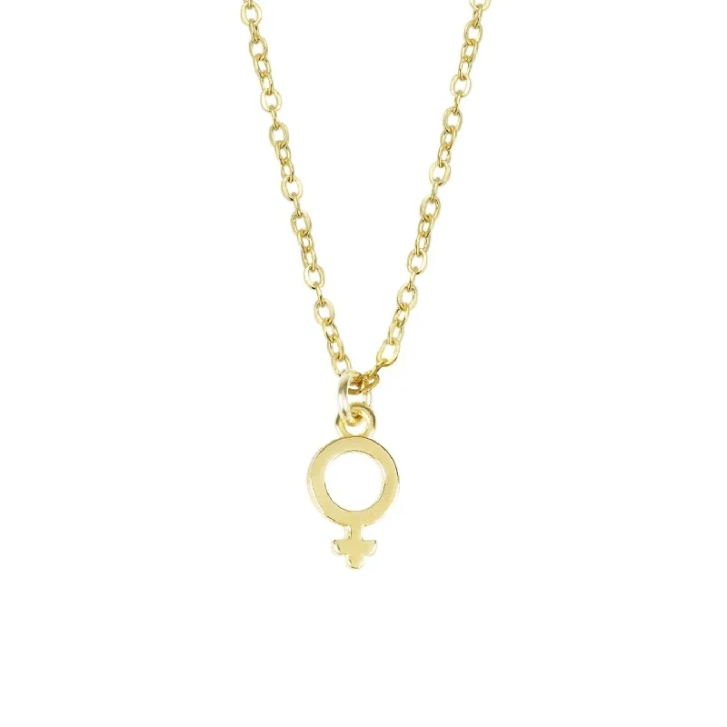 Ladies pearl and diamond necklaces-Solid Gold Female Symbol Necklace