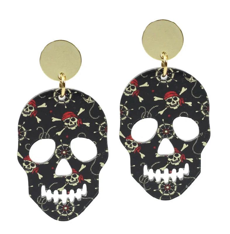 Ladies silver and diamond earrings-The Gaspy Skull Earring