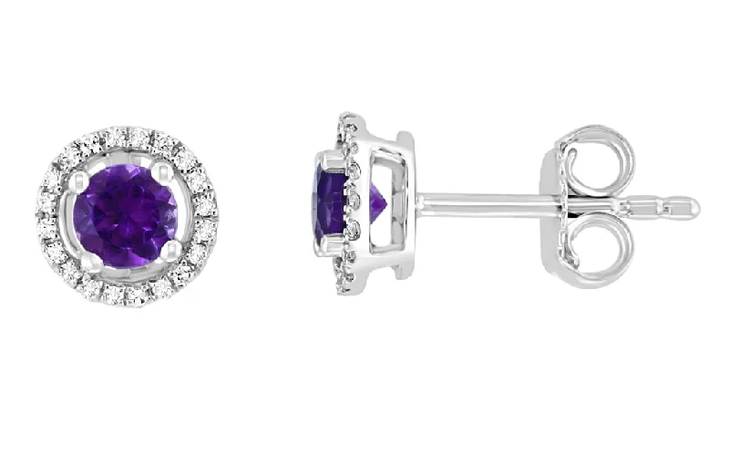 Ladies floral earrings-14K White Gold 0.54ctw Amethyst & Diamond Halo Stud Earrings