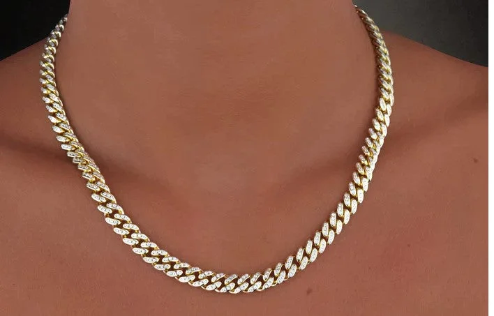 Ladies statement silver necklaces-BABY ICED CUBAN NECKLACE GOLD