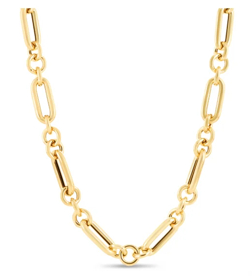 Ladies minimalist gold necklaces-Puffy Mixed Link Chain