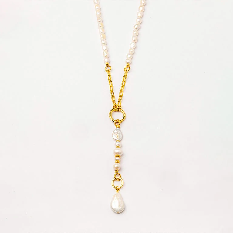 Ladies rhinestone necklaces-Velatti Y Necklace with Baroque and Freshwater Pearls