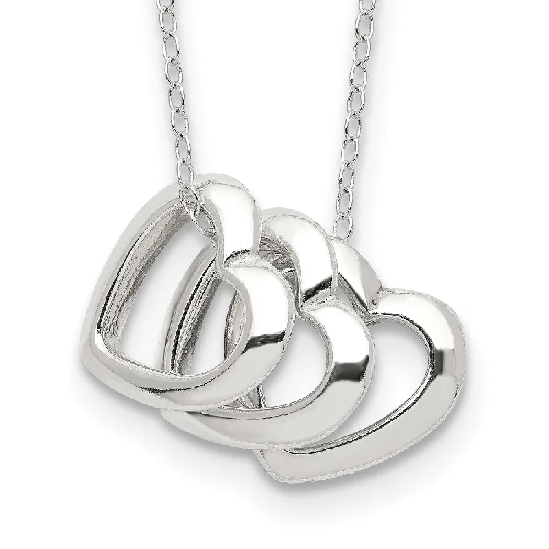 Ladies engagement necklaces-Triple Heart Sterling Silver 18-inch Lobster Necklace