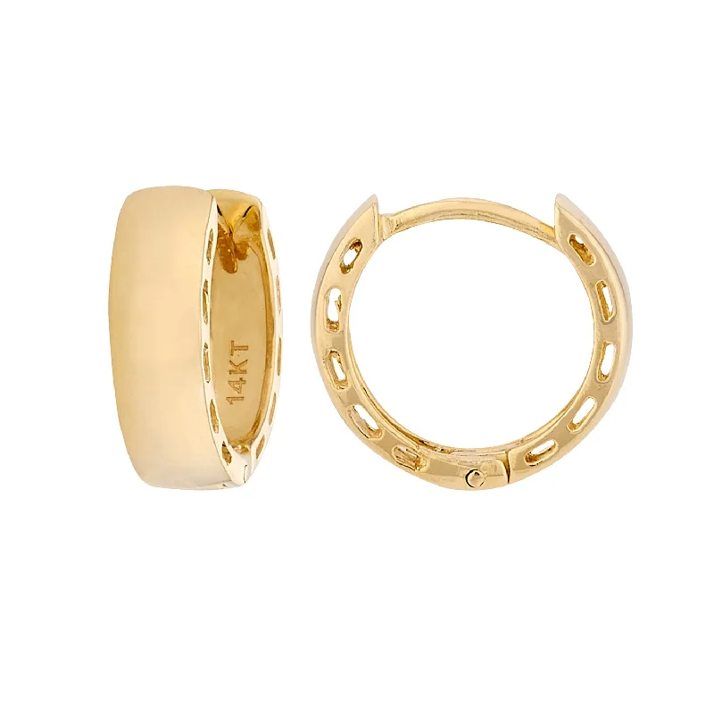 Ladies silver earrings-14K Yellow Gold  Polished Huggie Hoop Earrings