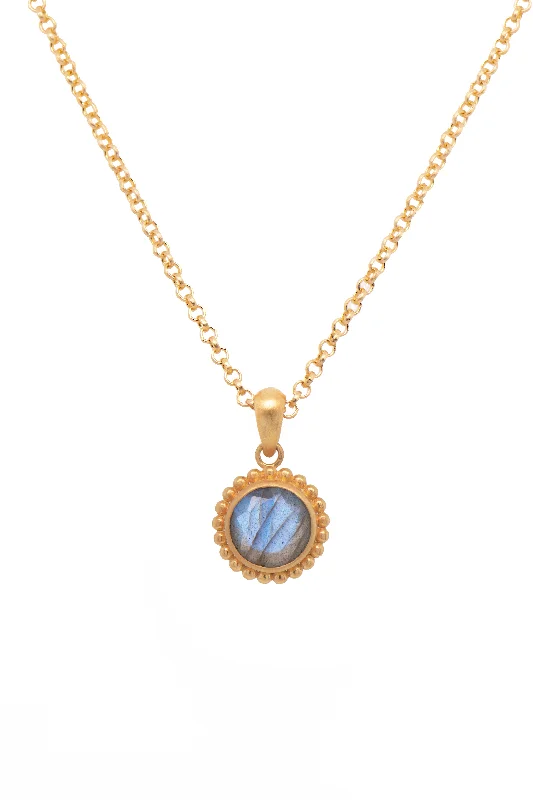 Ladies long gold necklaces-Karma Mini Pendant Necklace 24K Gold Vermeil with Labradorite, Rainbow Moonstone or Sky Blue Topaz