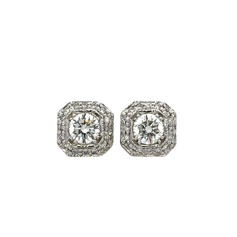 Ladies twisted earrings-Geometric Diamond Stud Earrings in White Gold