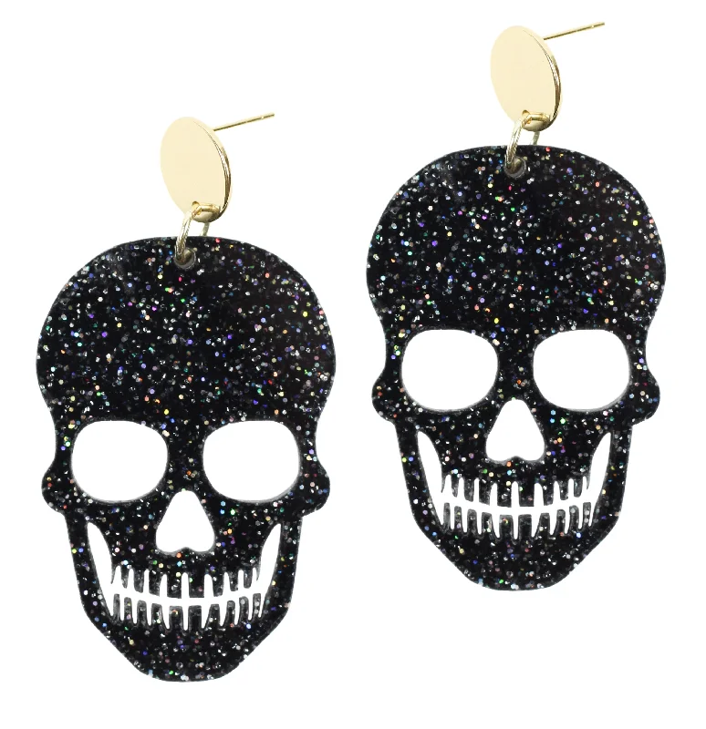 Ladies gold diamond earrings-The Skull Earring