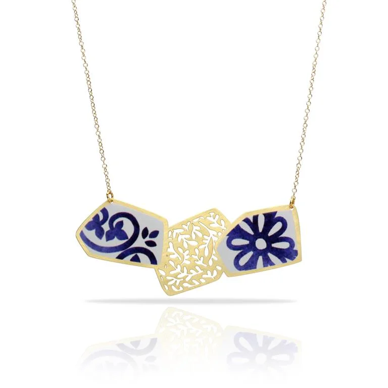 Ladies anniversary pendant necklaces-RAS Porcelana Blue Gold Choker