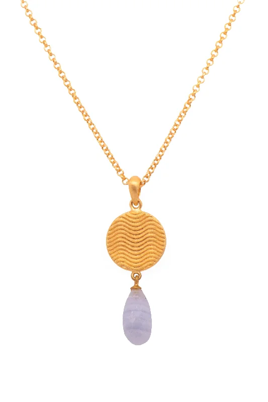 Ladies luxury necklaces-Serenity Drop Pendant Necklace 24K Gold Vermeil with Chalcedony and Lapis