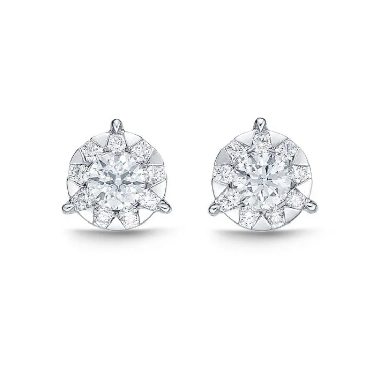 Ladies clip-on diamond earrings-Bouquet 3-Prong Studs