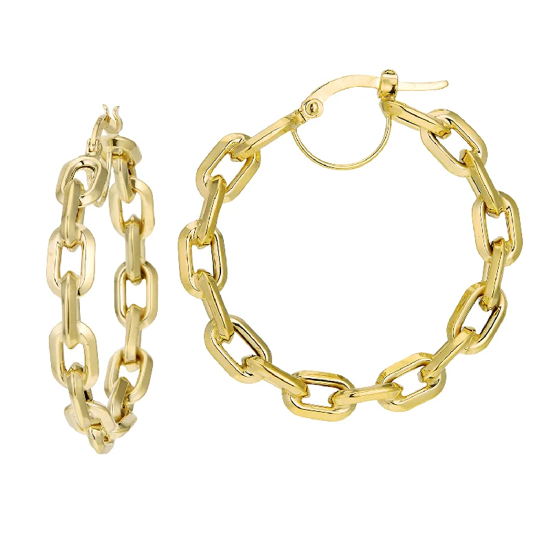 Ladies minimalist earrings-14K Yellow Gold Chain Hoop Earrings