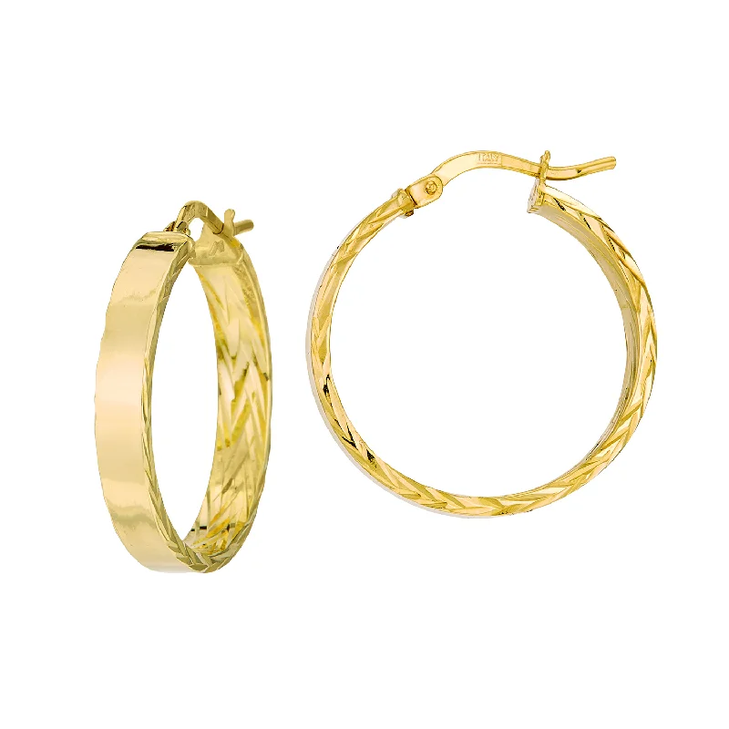 Ladies minimalist gold earrings-14K Yellow Gold 20mm Textured Hoop Earrings