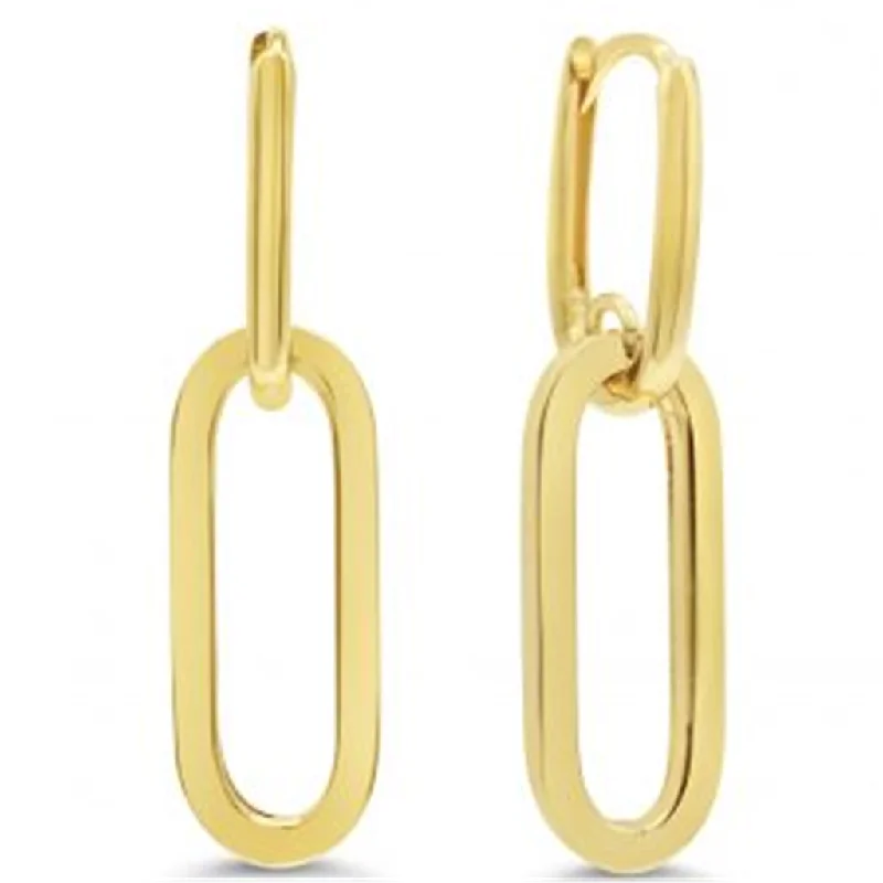 Ladies classic earrings-10K Yellow Gold Paperclip Hoop Drop Earrings