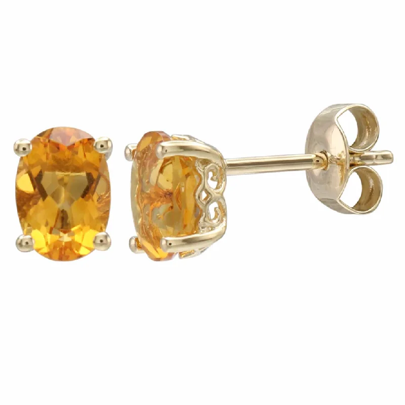 Ladies pearl earrings-14K Yellow Gold 1.57ctw Oval Citrine Stud Earrings