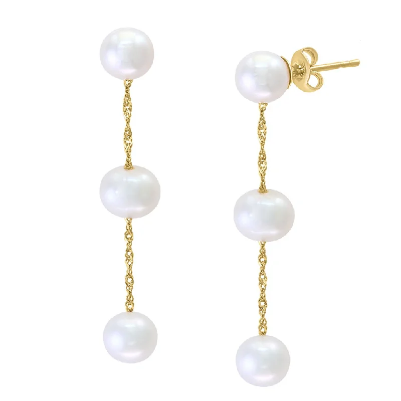 Ladies silver hoop earrings-14K Yellow Gold 5.5-6mm Freshwater Pearl Drop Earrings