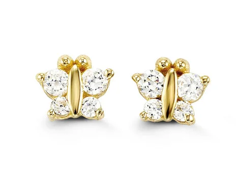 Ladies boho earrings-14K Yellow Gold Cubic Zirconia Butterfly Kid's Stud Earrings