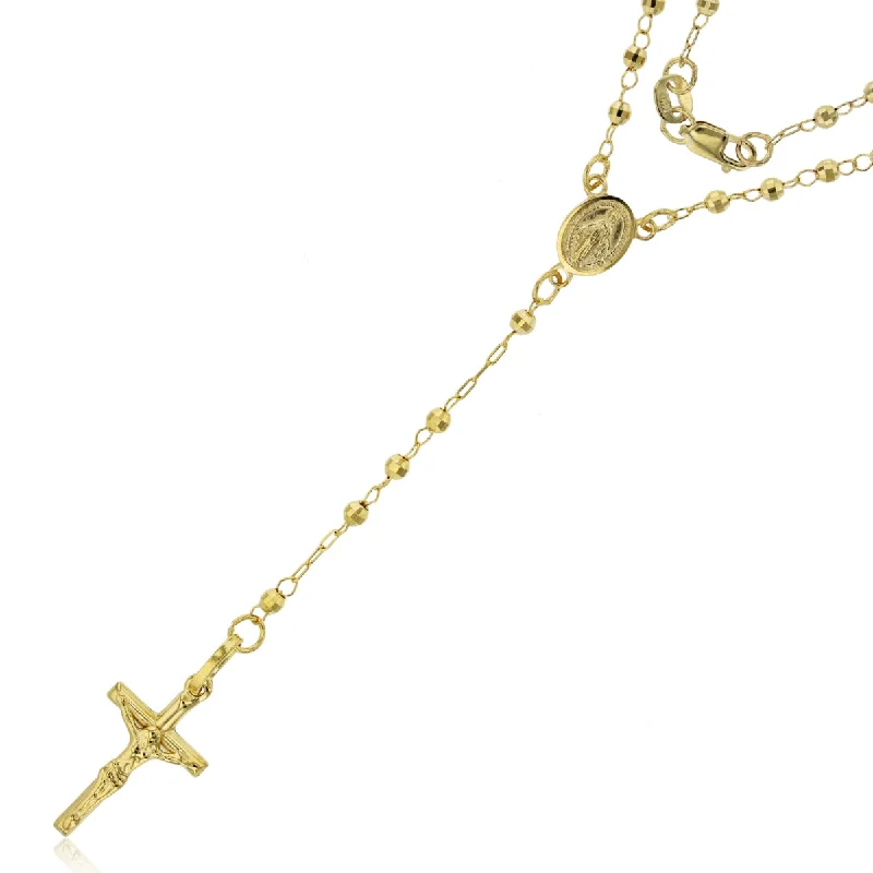 Ladies oval-shaped pendant necklaces-14KT Yellow Gold 17-inch+2-inch Adjustable Rosary Necklace