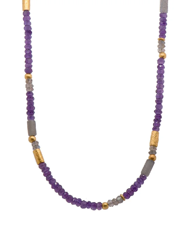 Ladies tassel necklaces-Labradorite and Amethyst 3mm Necklace 24K Fair Trade Gold Vermeil