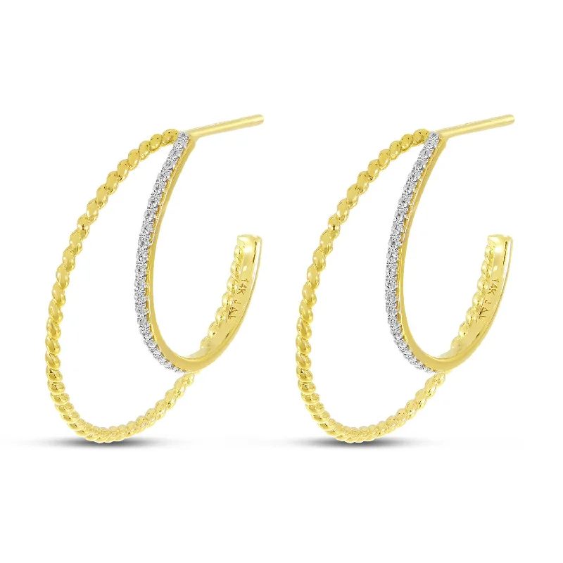 Ladies vintage-inspired earrings-14K Yellow Gold 0.13ctw Twist Diamond Hoop Earrings