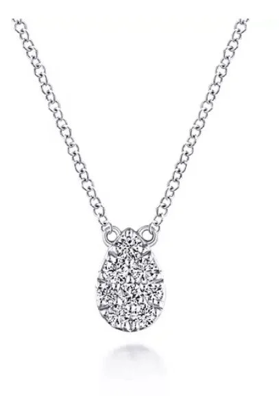 Ladies designer pendant necklaces-14K White Gold Diamond Teardrop Pendant Necklace