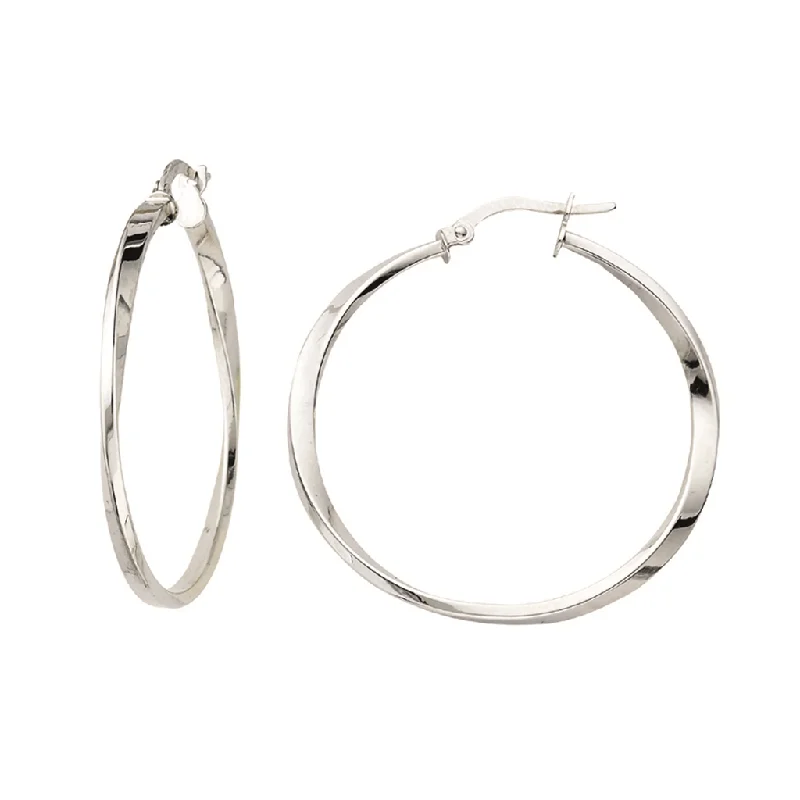 Ladies gold earrings-14K White Gold Twisted Hoop Earrings