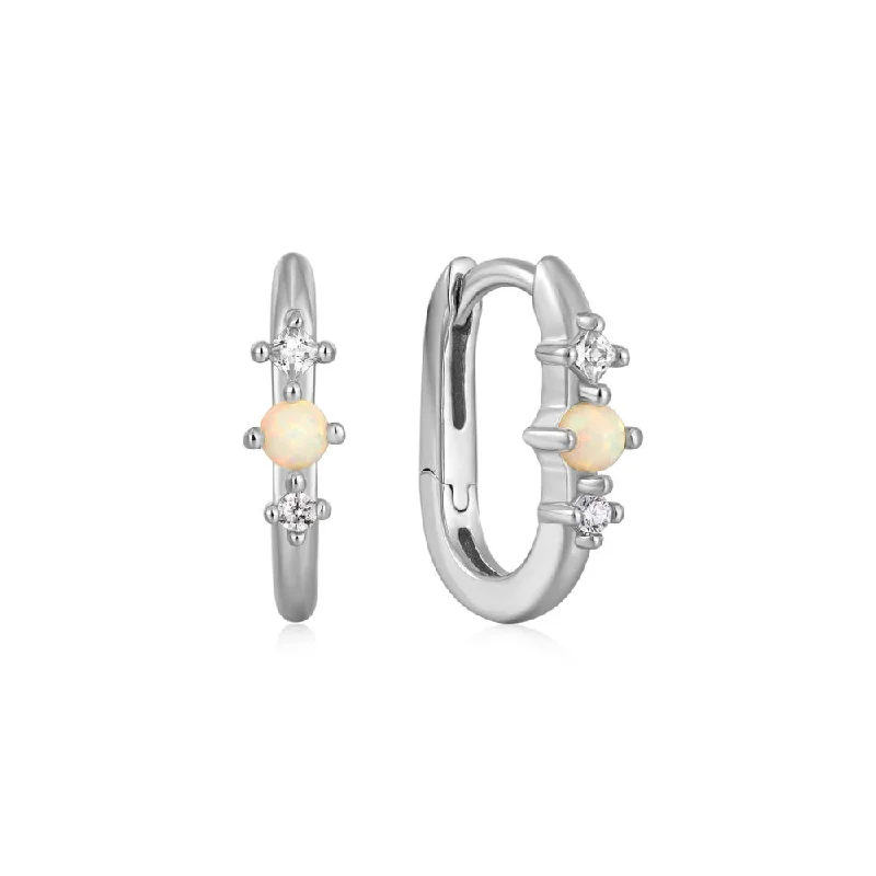 Ladies statement earrings-Sterling Silver Lab Kyoto Opal & Cubic Zirconia Huggie Hoop Earrings by Ania Haie