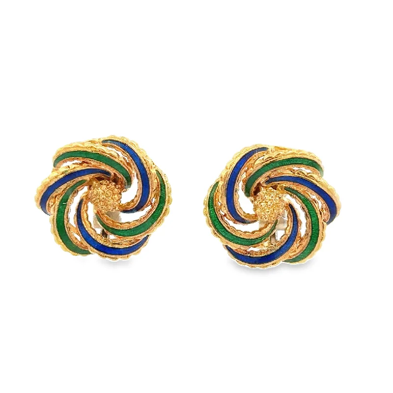 Ladies pearl drop earrings-Vintage 1970s Enameled Swirl Clip-on Earrings