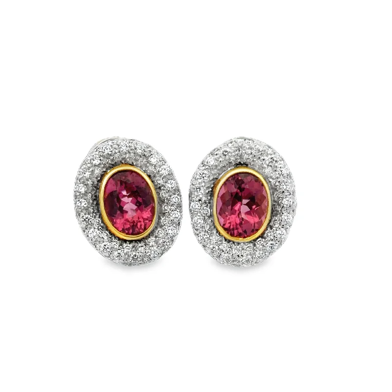 Ladies adjustable earrings-Pink Tourmaline and Diamond Clip-on Earrings in Yellow Gold