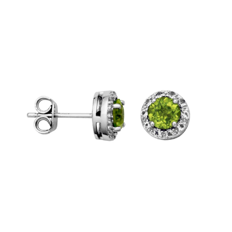 Ladies sapphire earrings-Sterling Silver Peridot & White Topaz Halo Stud Earrings by Samuel B.