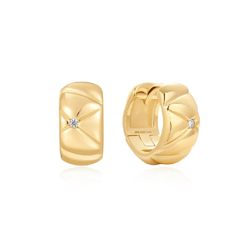 Ladies clip-on earrings-Gold Plated Cubic Zirconia Kiss Huggie Hoop Earrings by Ania Haie