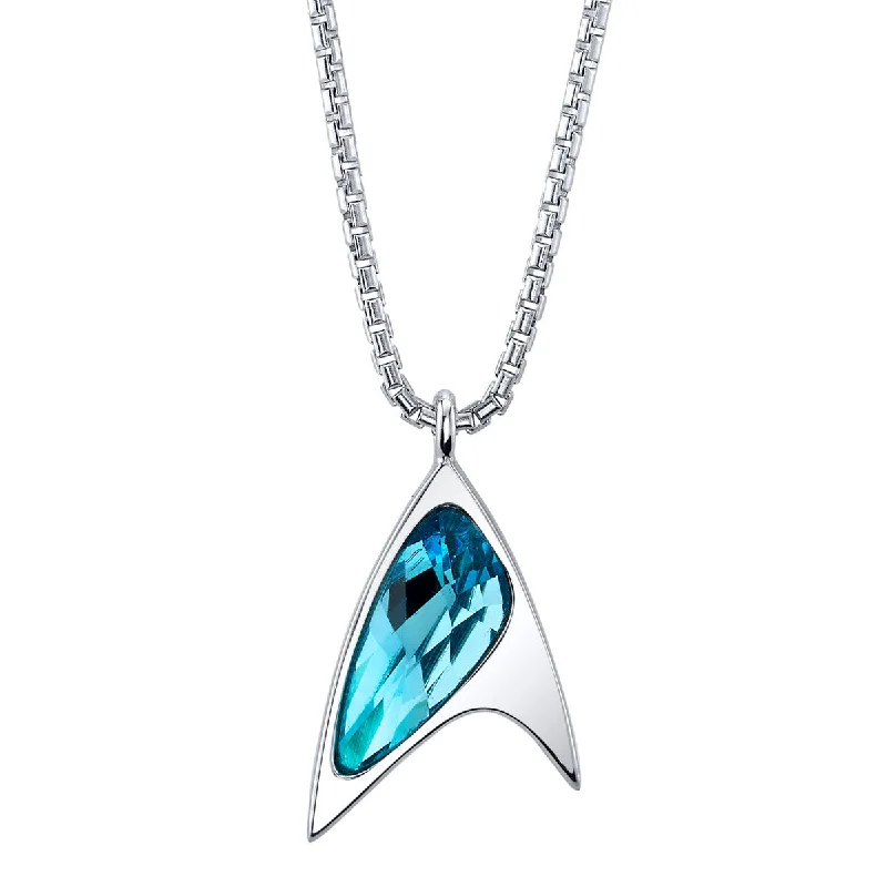 Ladies long gold necklaces-Star Trek X RockLove Blue Crystal Delta Pendant