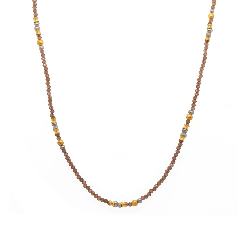 Ladies modern gold necklaces-Zircon and Grey Pearl 2MM Pendant Necklace 24K Fair Trade Gold Vermeil