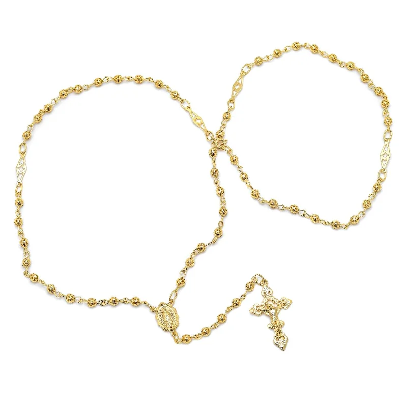 Ladies dainty diamond necklaces-14KT Gold Plated Sterling Silver 4MM Beads 24-inch Rosary Necklace