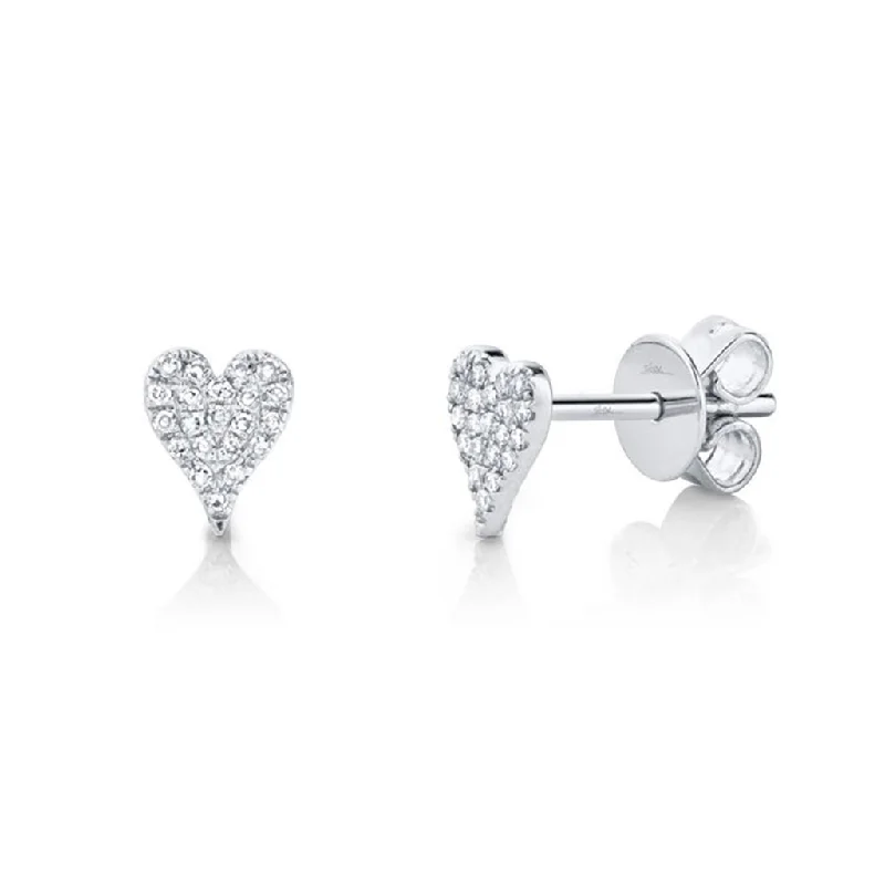 Ladies simple hoop earrings-14K White Gold Diamond Cluster Heart Stud Earrings by Shy Creation