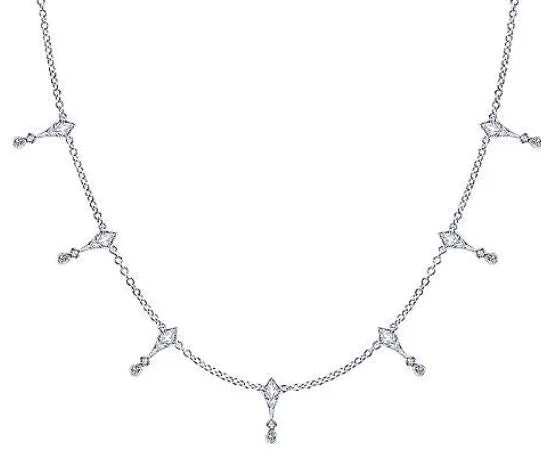 Ladies floral pendant necklaces-925 Sterling Silver Kite and White Sapphire Station Necklace