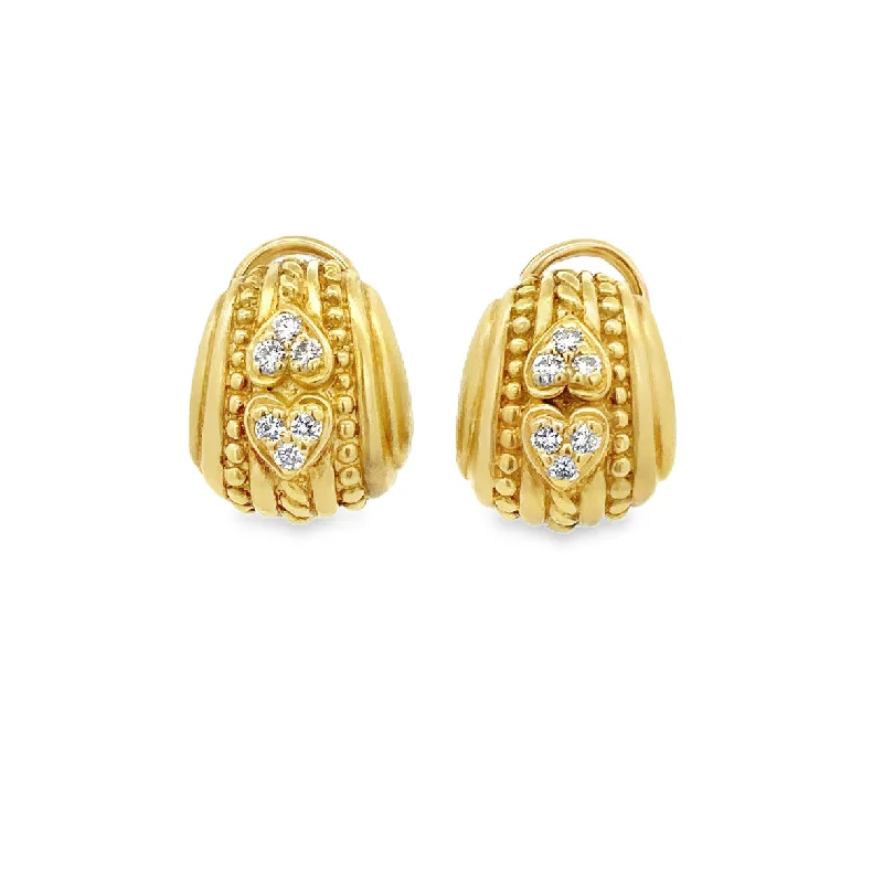 Ladies feather earrings-Judith Ripka Heart Accented Diamond Earrings in 18k Gold