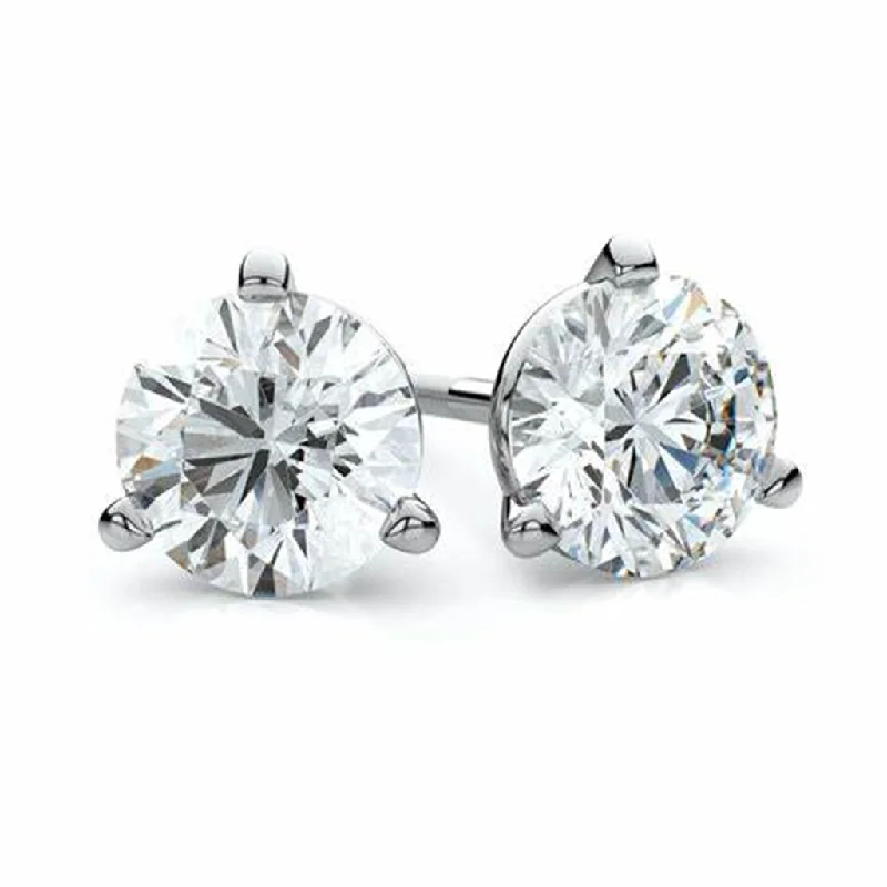 Ladies mixed-metal earrings-14K White Gold 3ctw Round Lab Diamond Solitaire Stud Earrings