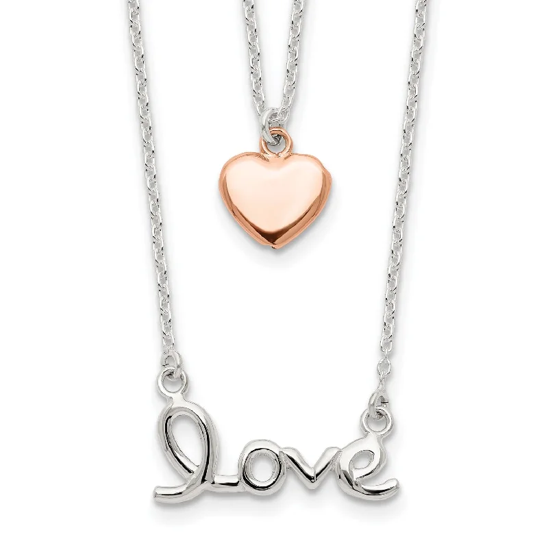 Ladies fashion necklaces-Sterling Silver 18-inch Heart Two Layer Necklace