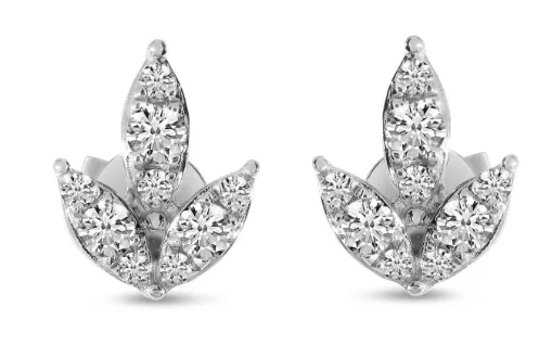 Ladies vintage earrings-14K White Gold 0.18ctw Diamond Lotus Flower Stud Earrings